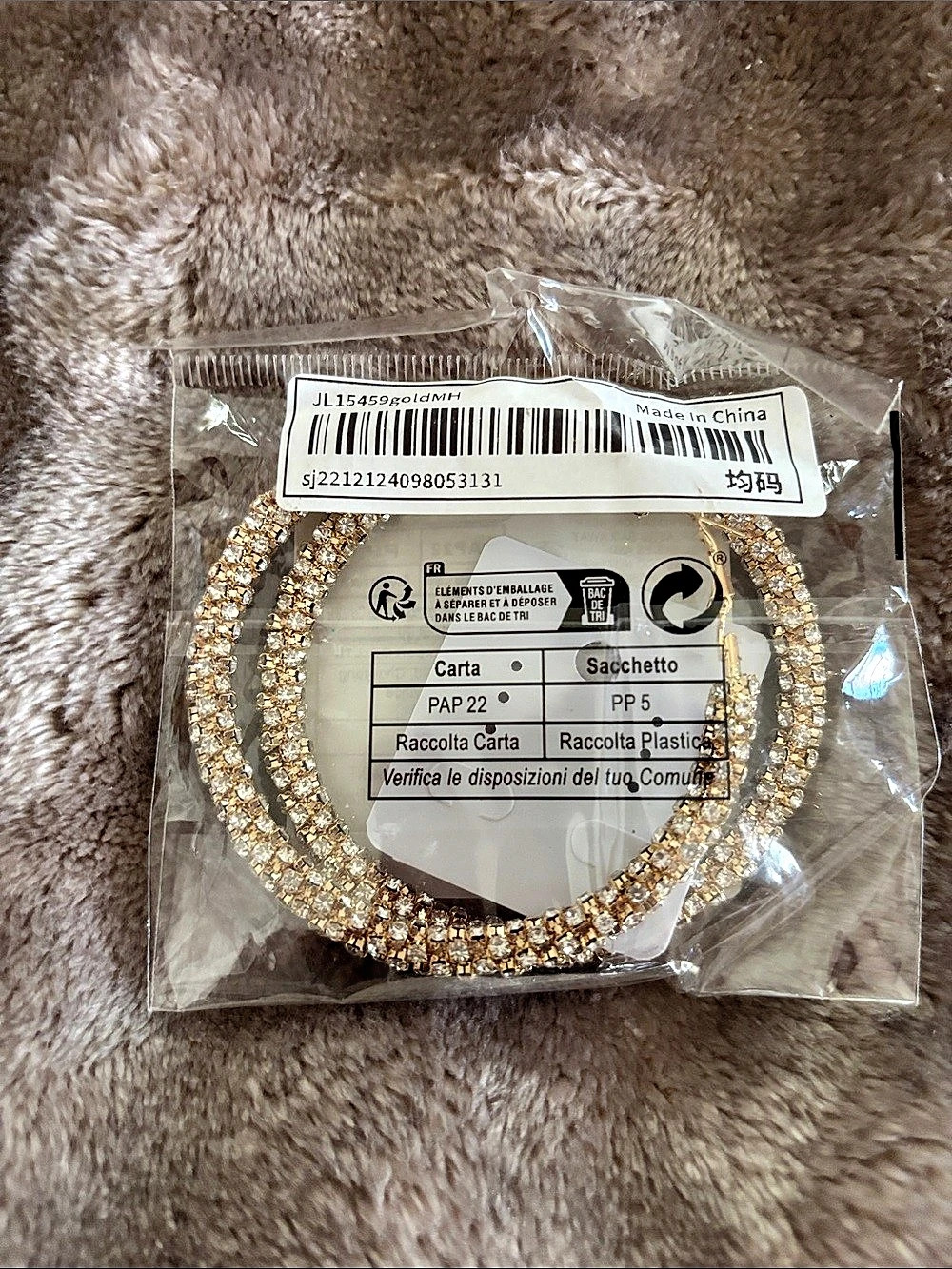 Gold-Tone Rhinestone Hoop Earrings NWT